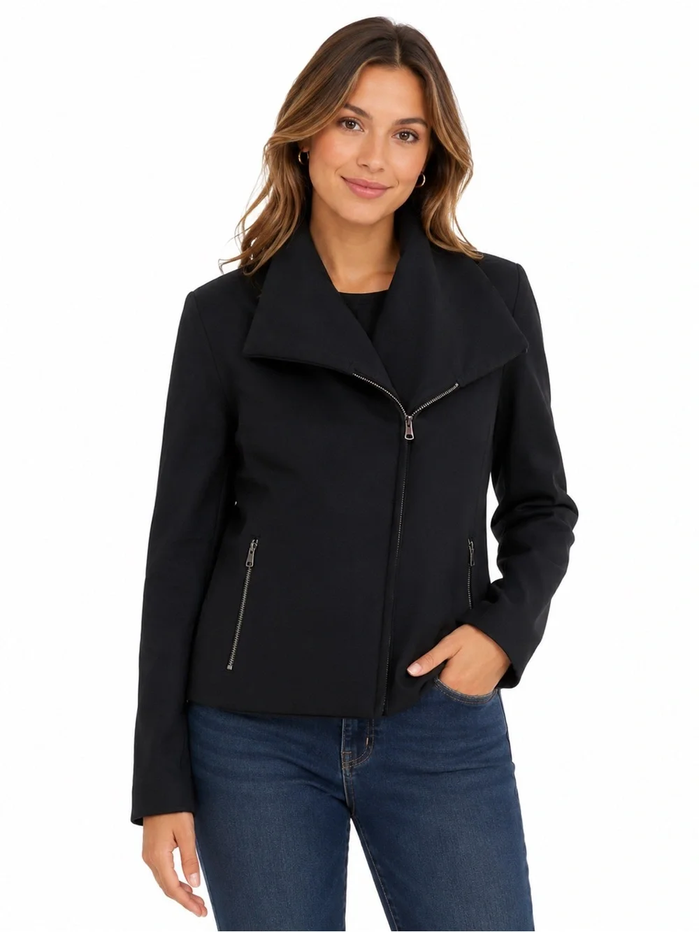 ADAY Women’s Black Asymmetrical Zip Jacket - 0745